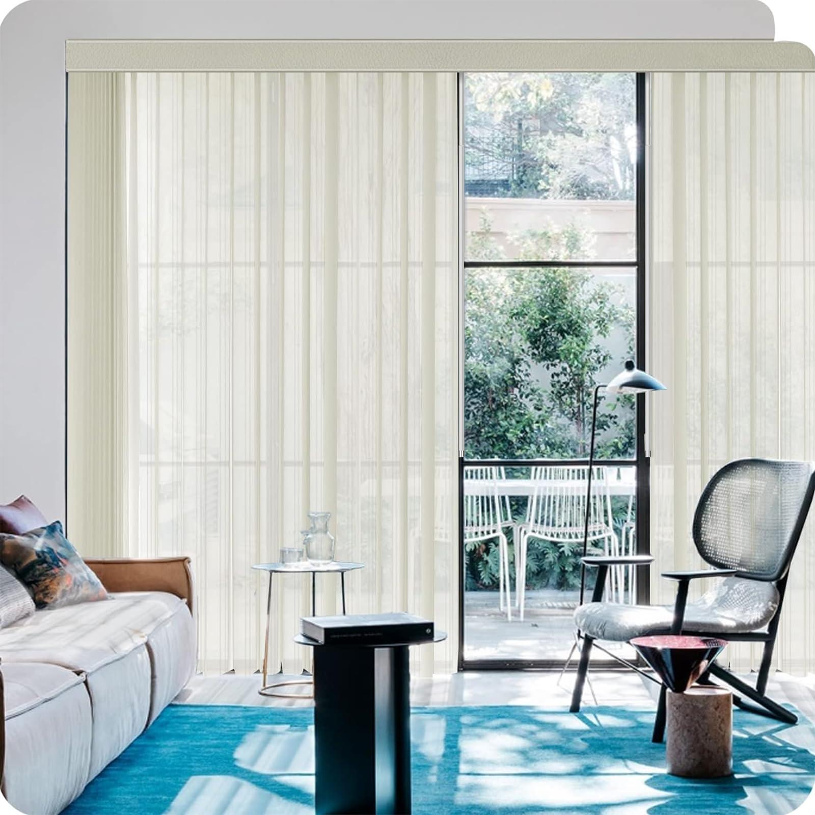 Graywind Graywind Manual Sheer Vertical Blinds Custom Size Adjust Light Fabric Sheer Free Wand Control Privacy Light Filtering Track Slats Set for Patio Sliding Glass Door Large Window (Striped Beige)