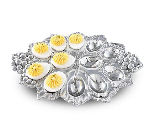 Arthur Court Arthur Court Metal Deviled Egg Holder Tray Grape Pattern Sand Casted in Aluminum with Artisan Quality Hand Polished Designer Tarnish-Free 12.5 inch x 9 inch