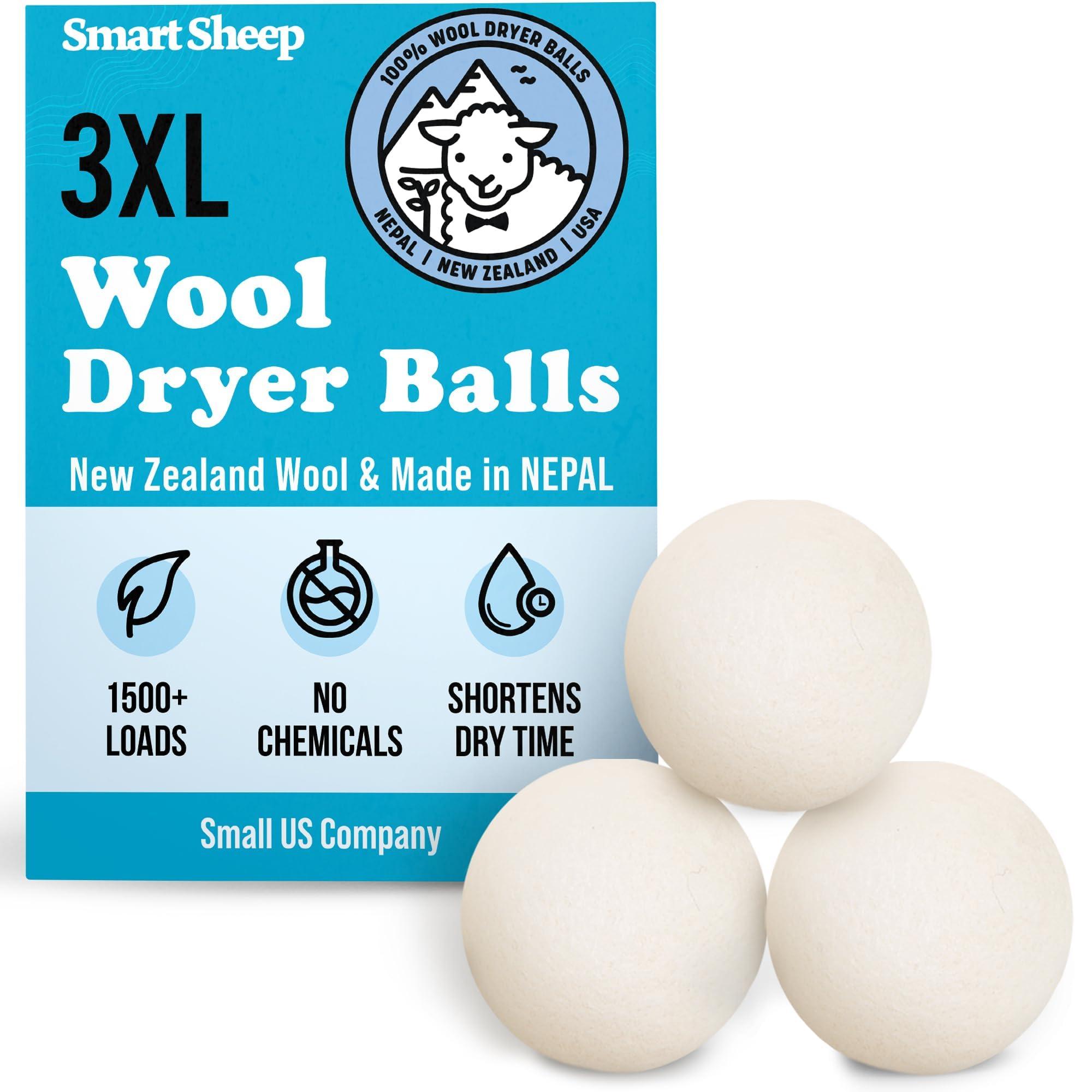 Smart Sheep Wool Dryer Balls - Smart Sheep 3-Pack - XL Premium Natural Fabric Softener Award-Winning - Wool Balls Replaces Dryer Sheets - Laundry Balls