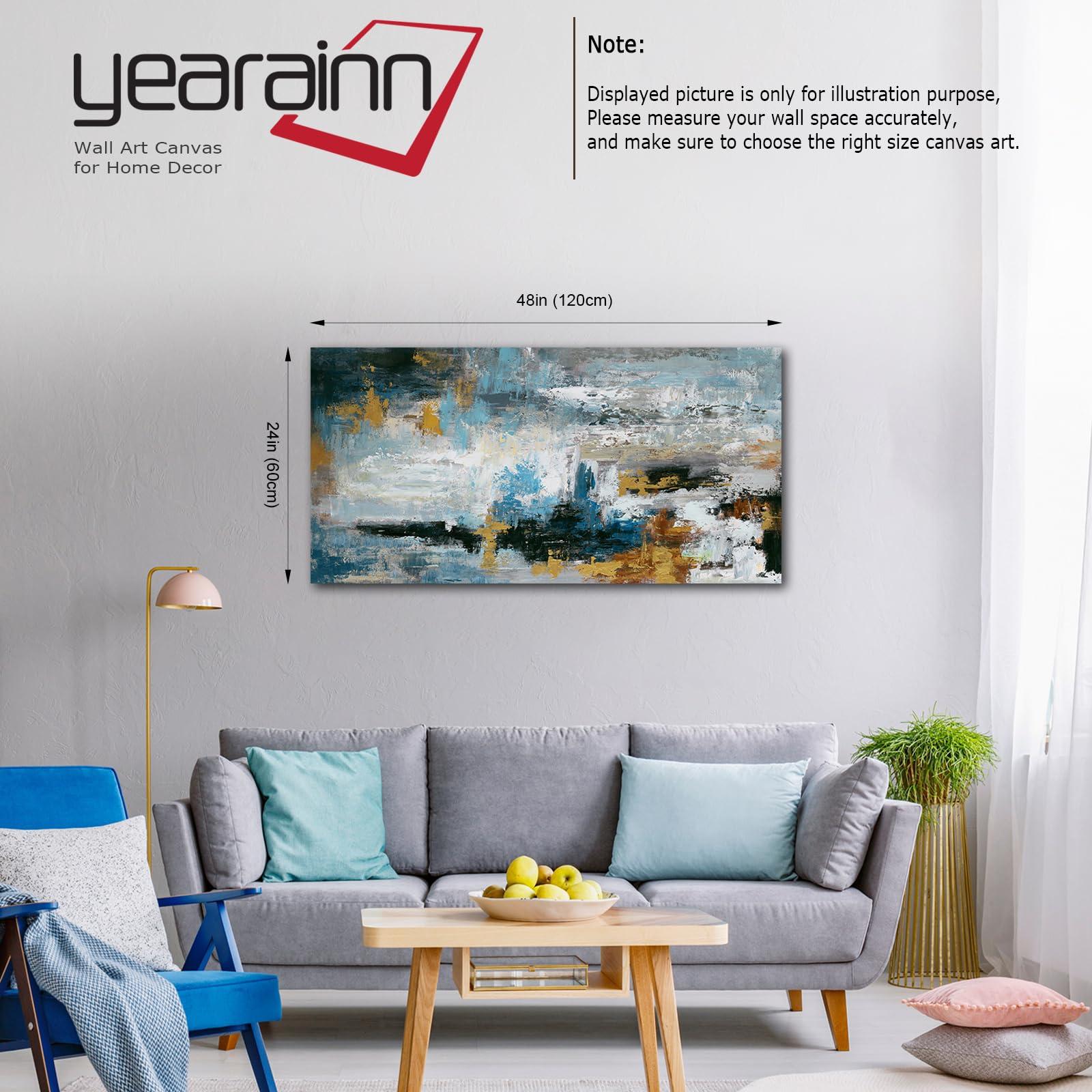 yearainn Abstract Wall Art Large Canvas Picture Modern Blue Grey Brown Artwork on Canvas Prints Wall Decoration for Living Room Bedroom Bathroom Kitchen Office Home Wall Decor Framed Ready to Hang 24" x 48"