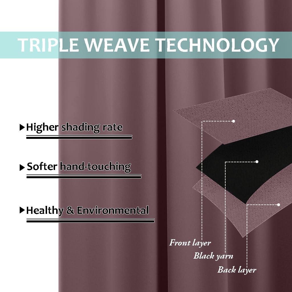 NICETOWN NICETOWN 100% Blackout Curtains for Living Room, Privacy Protection & Noise Reducing Drapes, Black Lined Window Treatment Curtain Panels for Patio Sliding Glass Door (Dry Rose, 2 Pieces, W52 x L84)