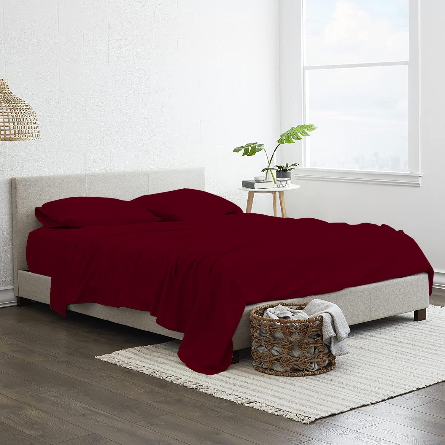 Ashley Mills Ashley Mills 100% Egyptian Cotton 4Pcs Sheets Set TwinXL 800 Thread Count 18\" Deep Pocket Luxury Super Soft Hotel Class TwinXL Size Bed Sheets - Burgundy Solid