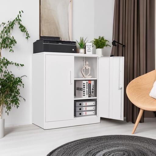 STANI Metal Storage Cabinet with 2 Doors, Lockable Steel Storage Cabinet with 2 Doors and Adjustable Shelves, Steel Lockable File Cabinet, Locking Tool Cabinets for Office,Home,Garage