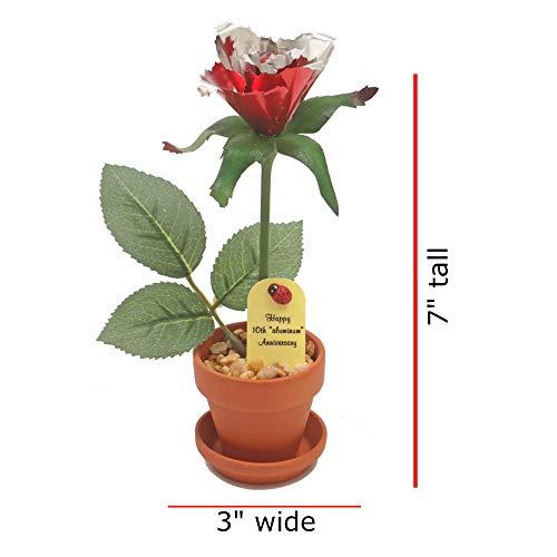 JustPaperRoses JustPaperRoses 10th Year Wedding Anniversary 7 inch Potted Aluminum Desk Rose Flower