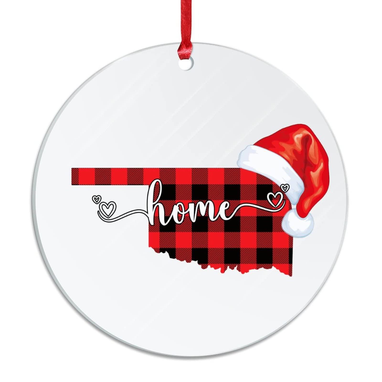 godblessign Buffalo Plaid Map Christmas Hat Christmas Ornaments 2022 Oklahoma State Ornaments for Christmas Trees Sweet Home Acrylic Personalized Christmas Ornaments Christmas Keepsake Long Distance Xmas Gift