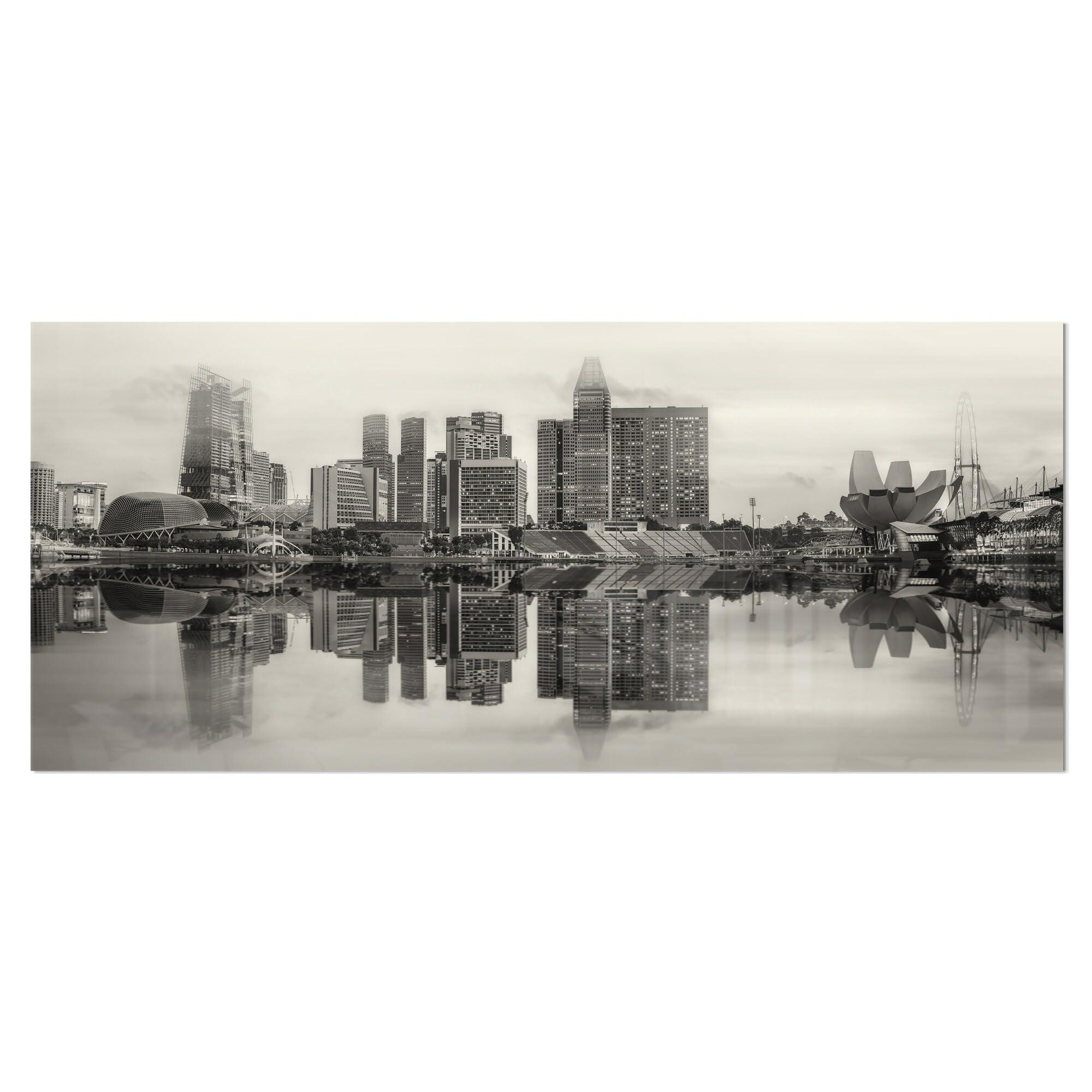 Design Art Design Art Singapore Skyline View Panorama Cityscape Metal Wall Art, 30\'\' H x 40\'\' W x 1\'\' D 1P, Black/White