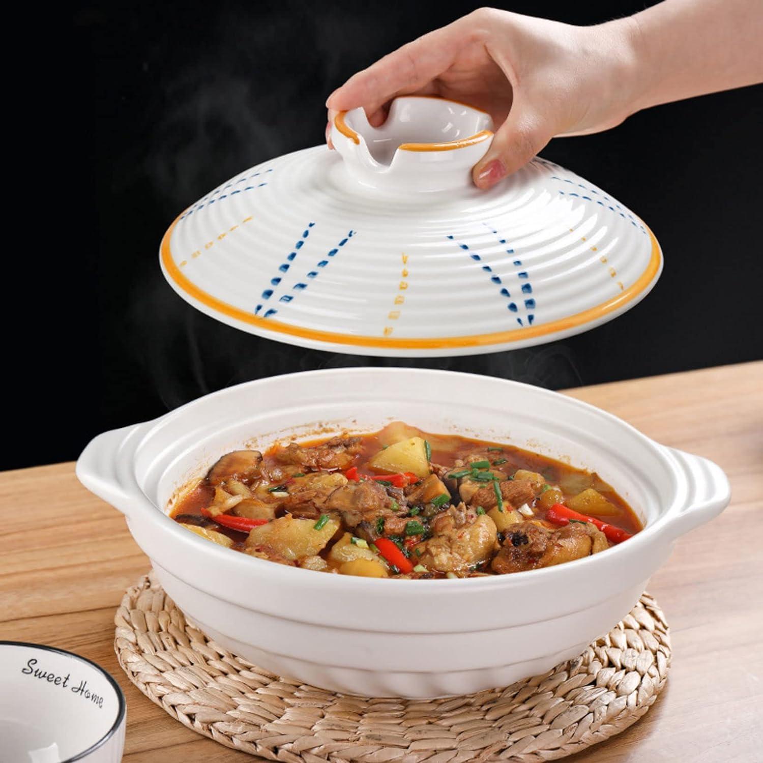 GRCQLWT GRCQLWT Casserole Pot with lid,Ceramic hot Pot, 1.6 Litre Casserole Dish with Lid, Ceramic Cookware, Shallow Casserole Stew Pot with Double Handle, Long-Lasti