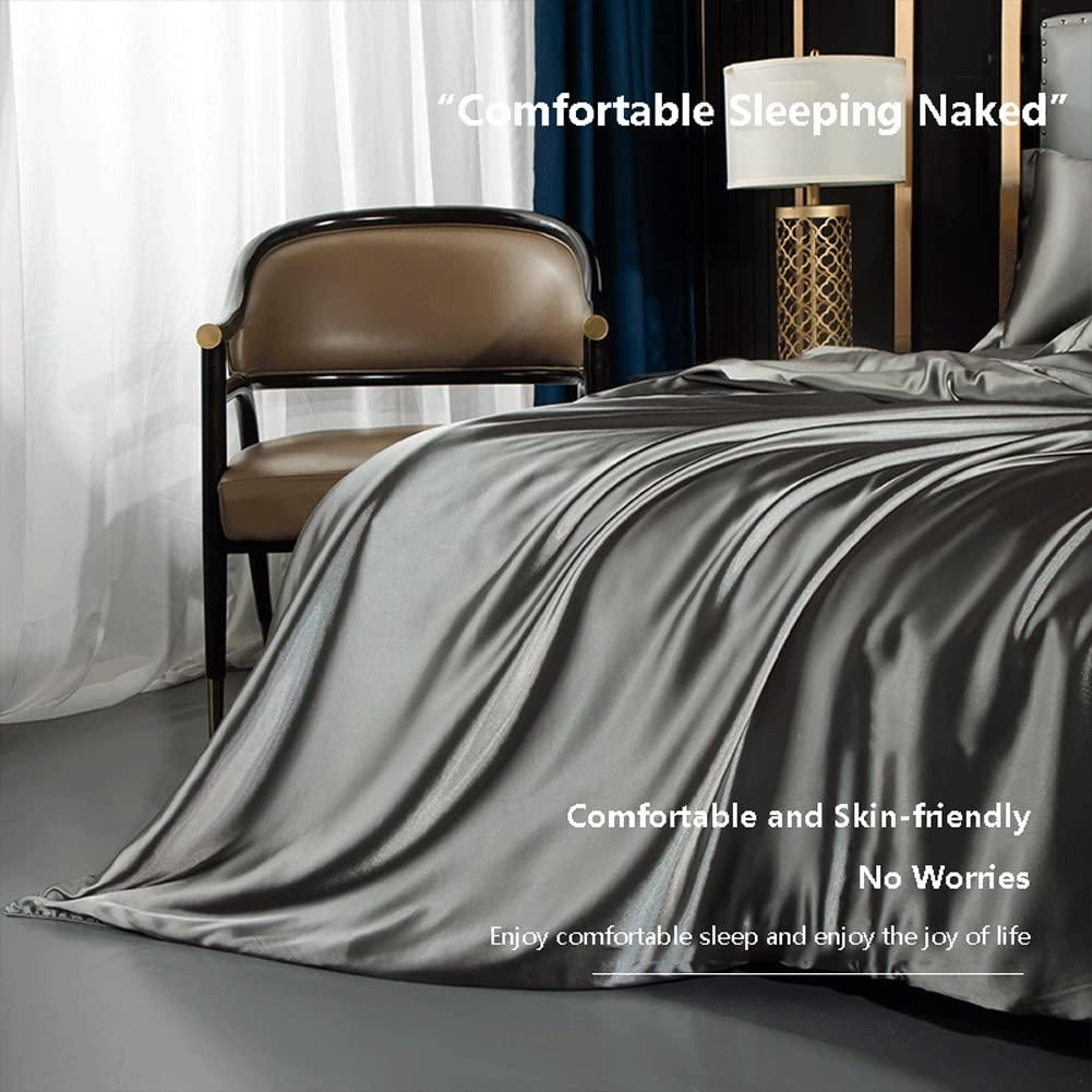 Generic Satin Duvet Cover Set King Double/Full Luxury Silky Silk Sateen Bedding Duvet Cover Set with Zipper Closure 4 Pieces,1 Duvet Cover +1 Fitted Sheet +2 Pillow Sham