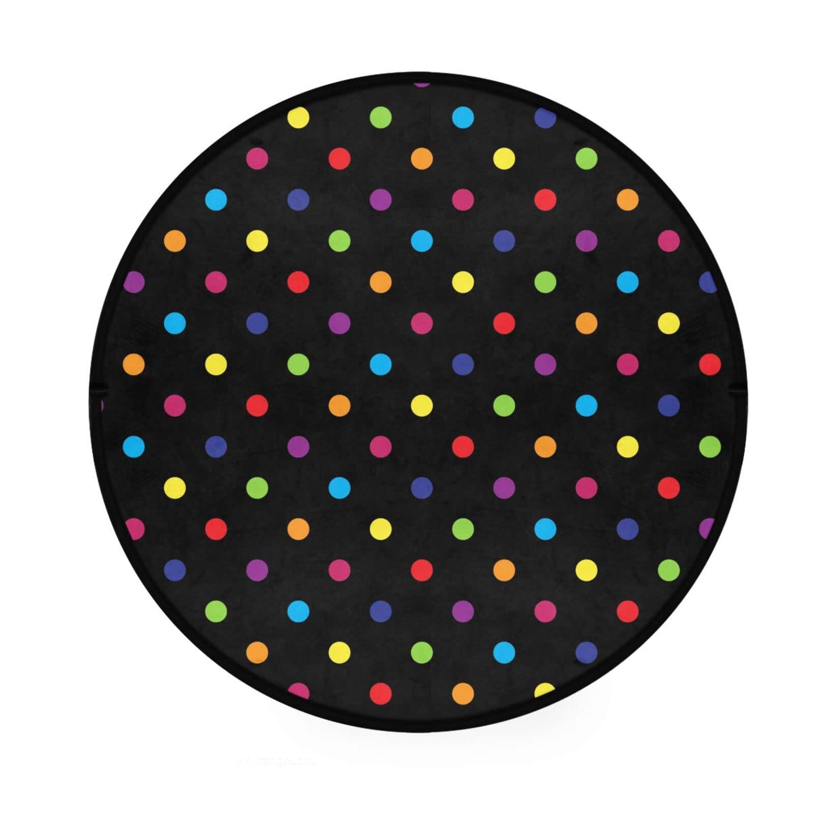 WIHVE Round Area Rug 3 Ft Colorful Polka Dot Black Non-Slip Floor Mat for Entryway Bedrooms Laundry Room Decor