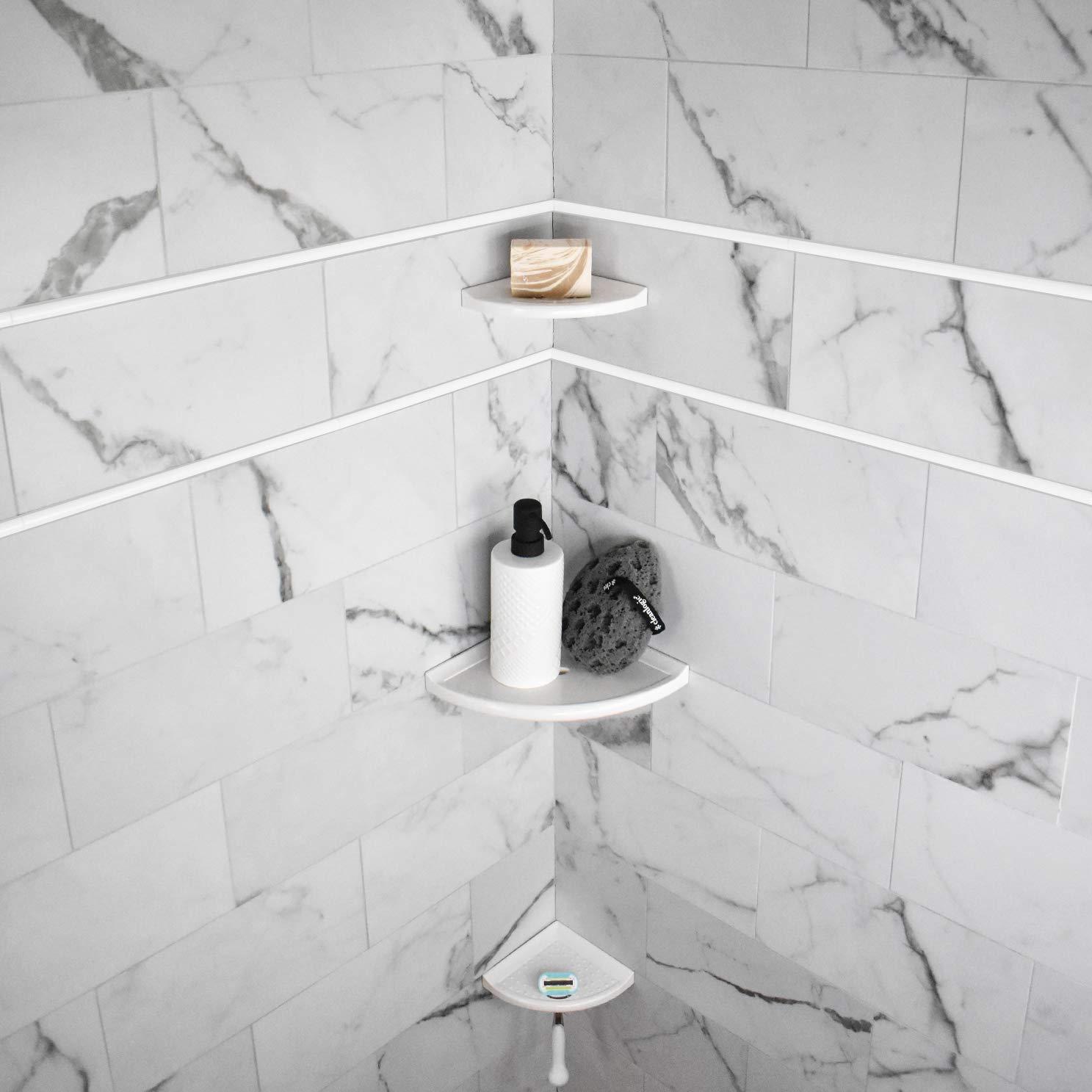 Questech Questech Decor Corner Shower Shelf, 8 Inch Lugged for New Construction, Shower Corner Shelf for Tiled Walls, Metro Lugged Shower Caddy Bathroom Organizer, White Polished