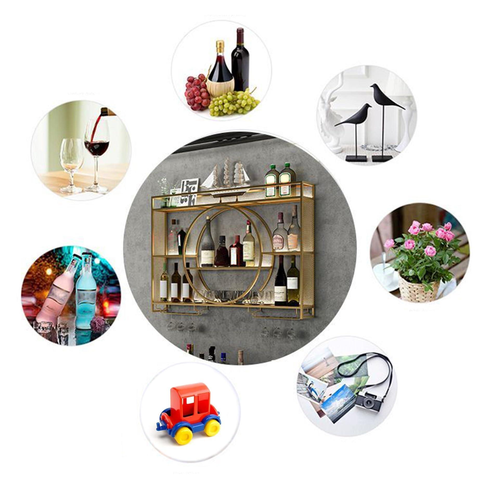 Leaceuv Wall Mounted Wine Rack,Wall Mount Wine Racks for Wine Bottles,Hanging Wine Glass Rack Industrial Storage Holder,Floating Shelves with Stemware Hanger,Plants Wine Display,for Kitchen Dining Room Bar (