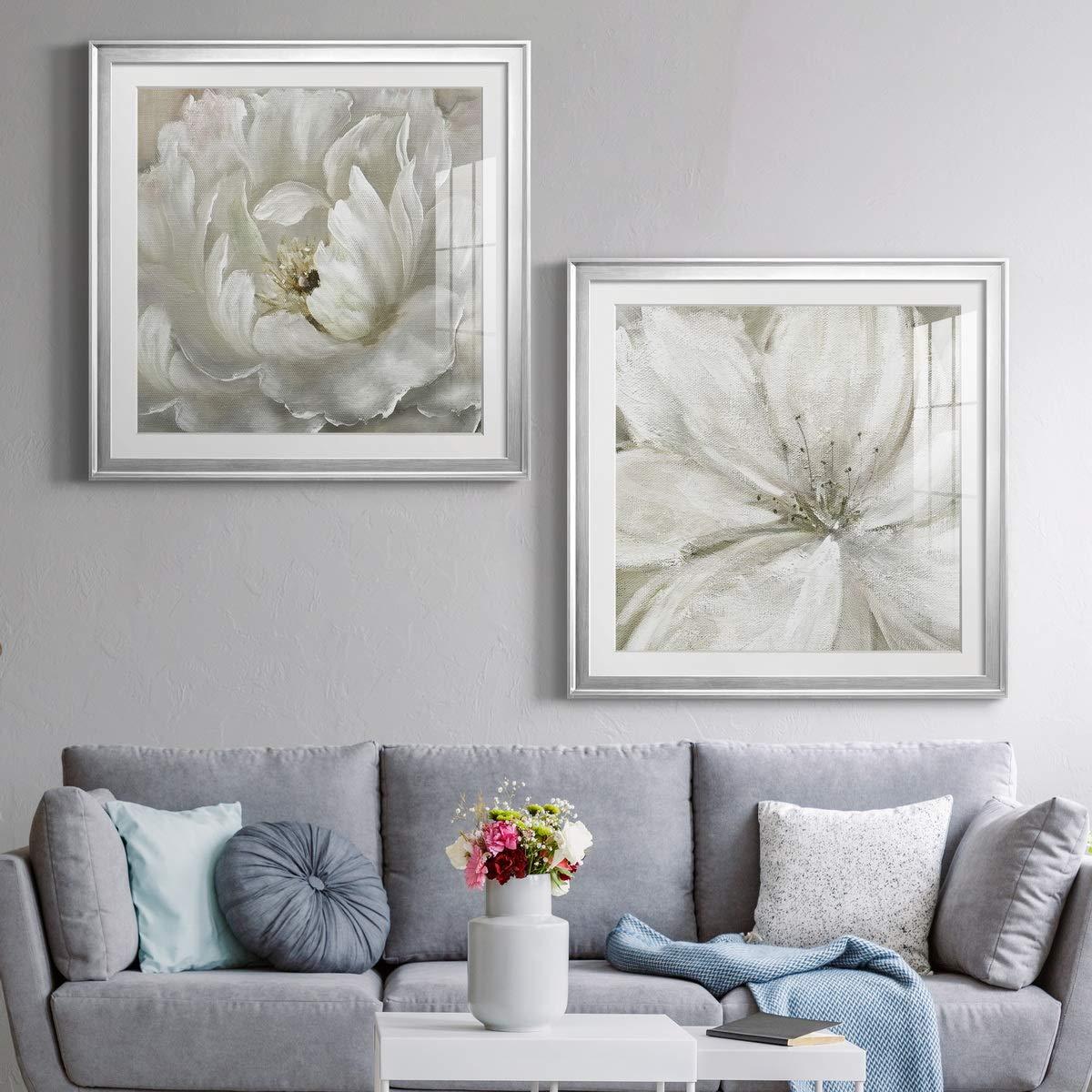 Renditions Gallery Abstract Wall Art, Wall Dcor Print, Animals, Flowers, Coastal, Geometric, and Vibrant Colors, With Matte Board, Acrylic Glass, and Hanging Hardware - Perfect Peony - Silver Framed 22X22