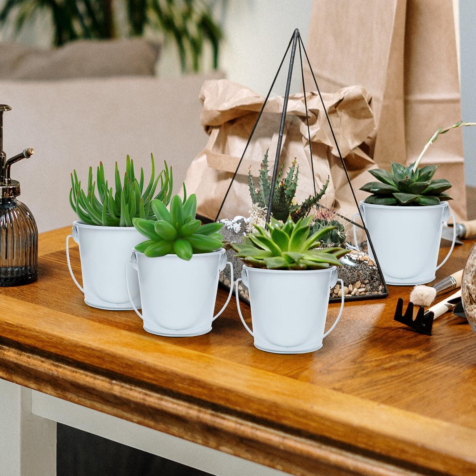 TAKMA TAKMA 3.1Inch Galvanized Mini Tin Buckets 12Pcs White Metal Buckets with Handle Best for Organizing, Penholder, Party Favors, Bridal Shower and Craft Projects(white)