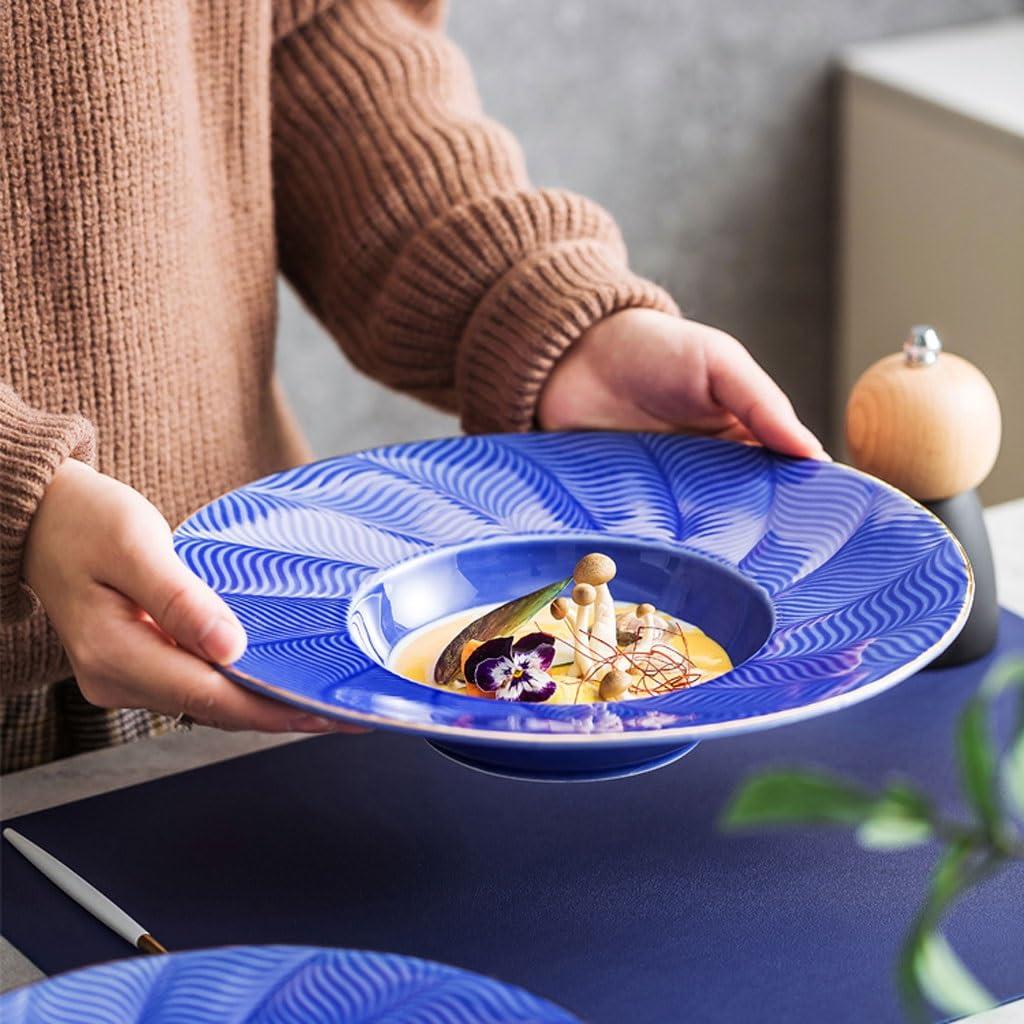 SOPAMI SOPAMI Plates Plate Household Large Deep Plate French Soup Plate European Tableware Western Restaurant Ceramic Dinner Plate Dinner Dinnerware(Large)