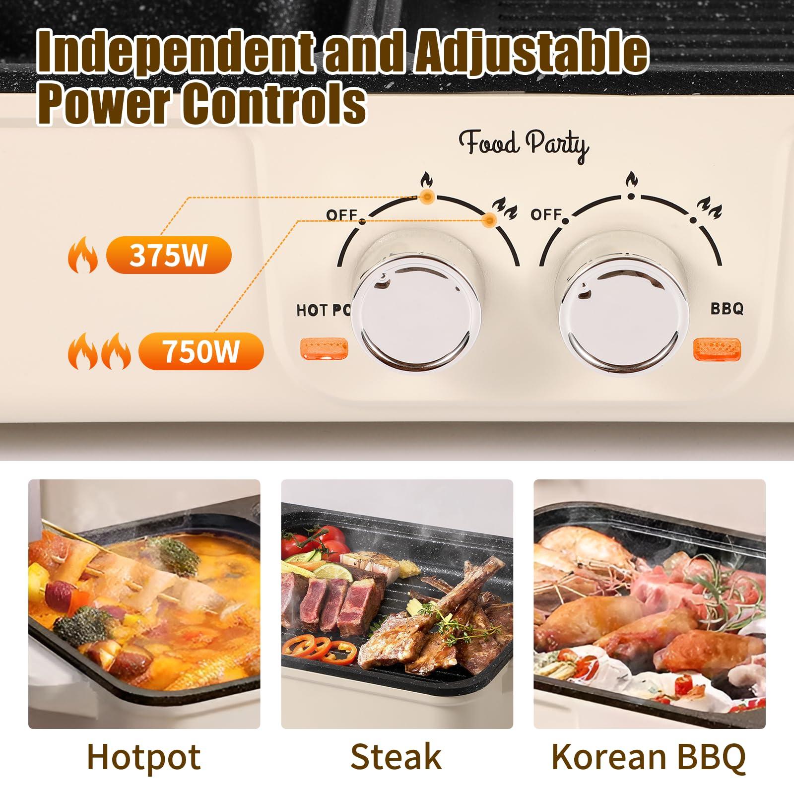 Food Party Food Party Hot Pot Electric Grill 2 in 1 Korean BBQ Grill Indoor Smokeless Hotpot Pot Electric Cooker Sahabu Shabu Pot Non Stick (Large)