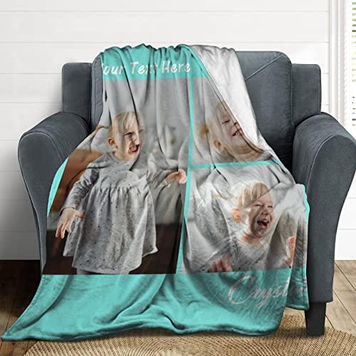 Artsadd Custom Blanket Personalized Throw Blanket with Photos Text Customized Picture Blanket for Mom Dad Family Dog Kids Adult Friends Personalized Gift for Mothers Day Fathers Day, Made in USA 50\"x60\"
