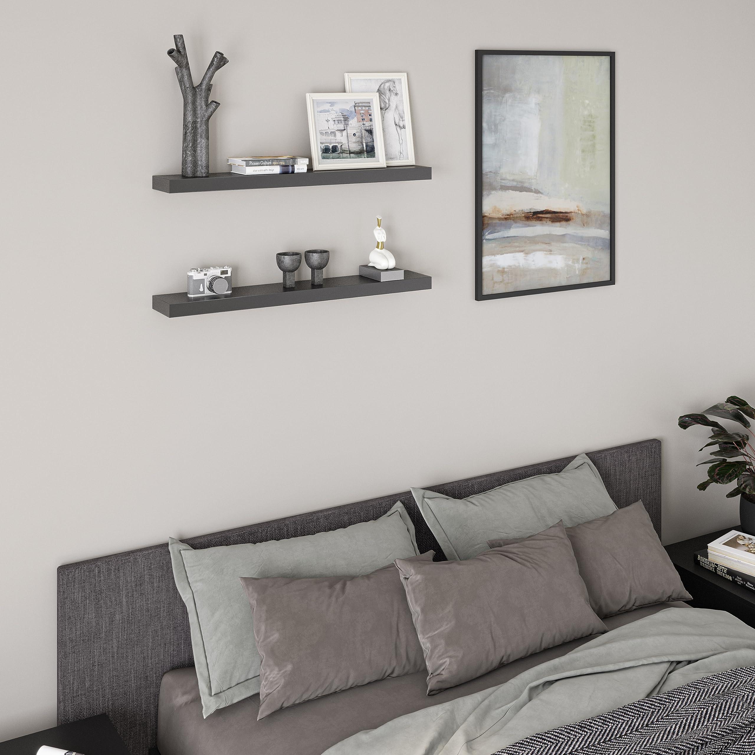 Ballucci Ballucci Floating Shelves, 36" Wood Wall Shelf Set of 2, with Invisible Brackets for Bathroom, Living Room, Bedroom, Kitchen, Nursery, 6" Deep, Black