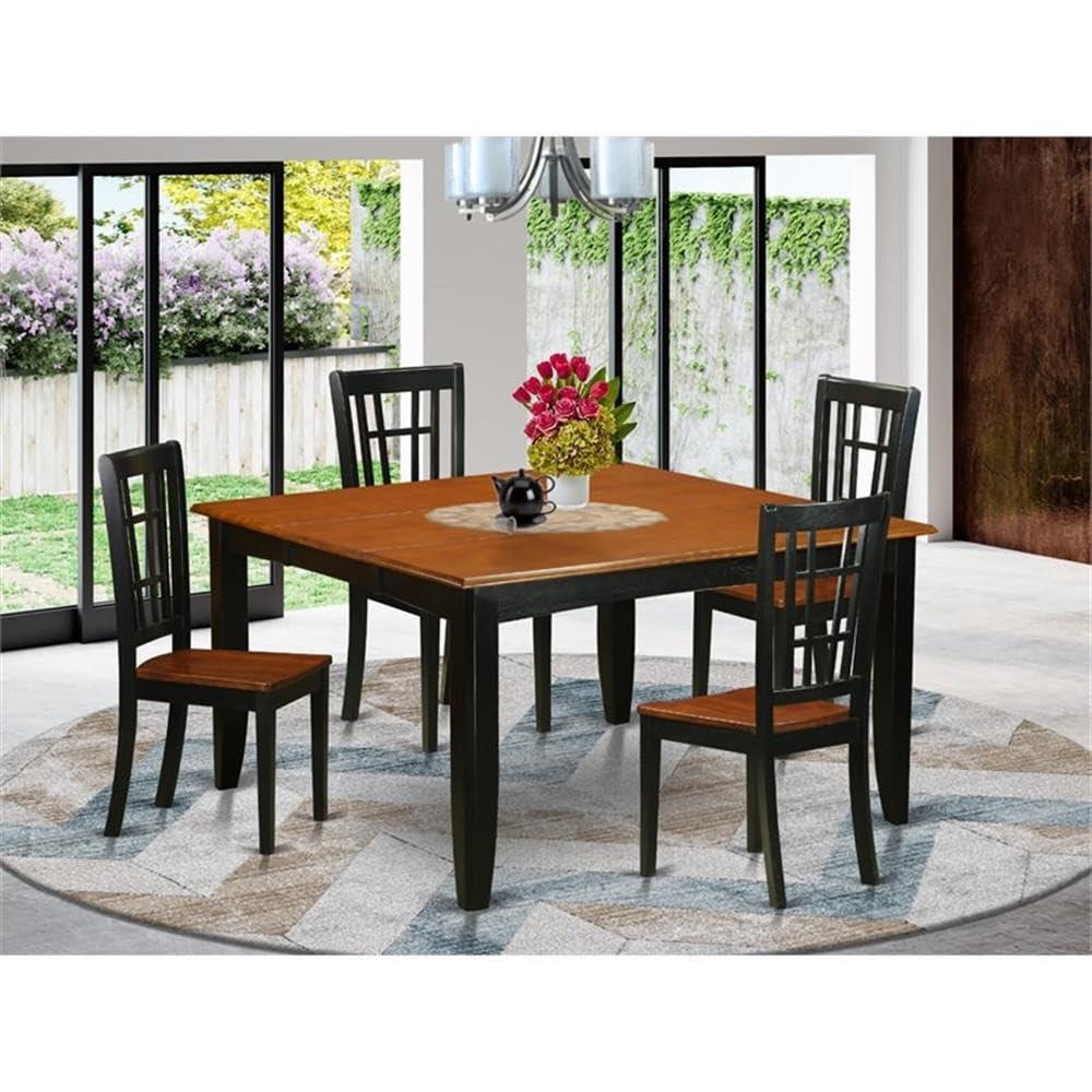 East West Furniture East West Furniture PFNI5-BCH-W 5 Piece Dining Set Includes a Square Dining Room Table with Butterfly Leaf and 4 Wood Seat Chairs, 54x54 Inch, Black & Cherry