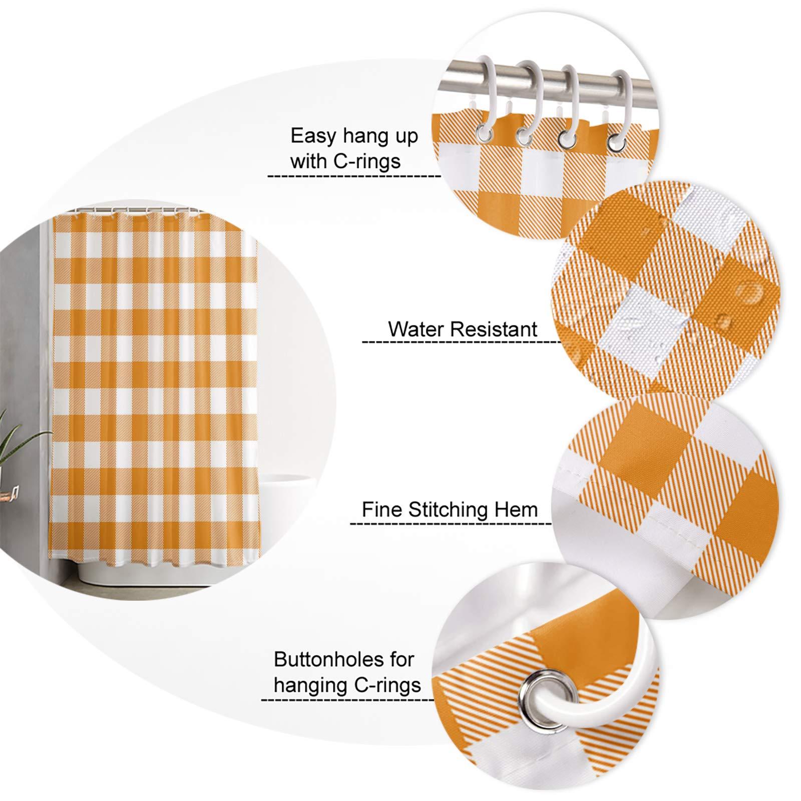 TocaHome Decorative Shower Curtain Buffalo Check Plaid Polyester Fabric Waterproof Bath Shower Curtains Orange and White Buffalo Plaid Farmhouse Machine Washable Curtain 60x72 Inch for Home Hotel