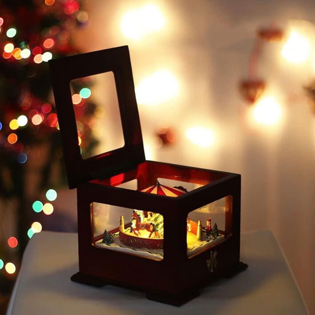 BBZY Music Box Wooden Music Box Square Carousel Music Boxes Graduation Commemorative Birthday Valentine\'s Day Christmas Valentine Housewarming Gift