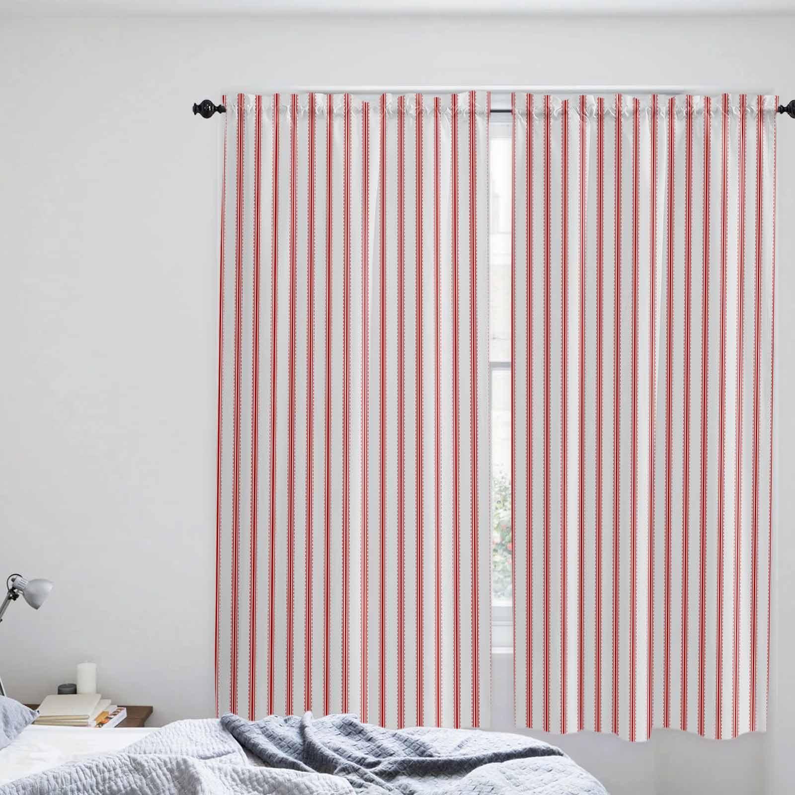 Debedcor Debedcor Red Striped Window Curtains 72 Inch Length, Farmhouse Modern Red Stripes Rod Pocket Kitchen Window Treatments Drapes for Bedroom, Cafe, Living Room, 2 Panels, 52 W x 72 L