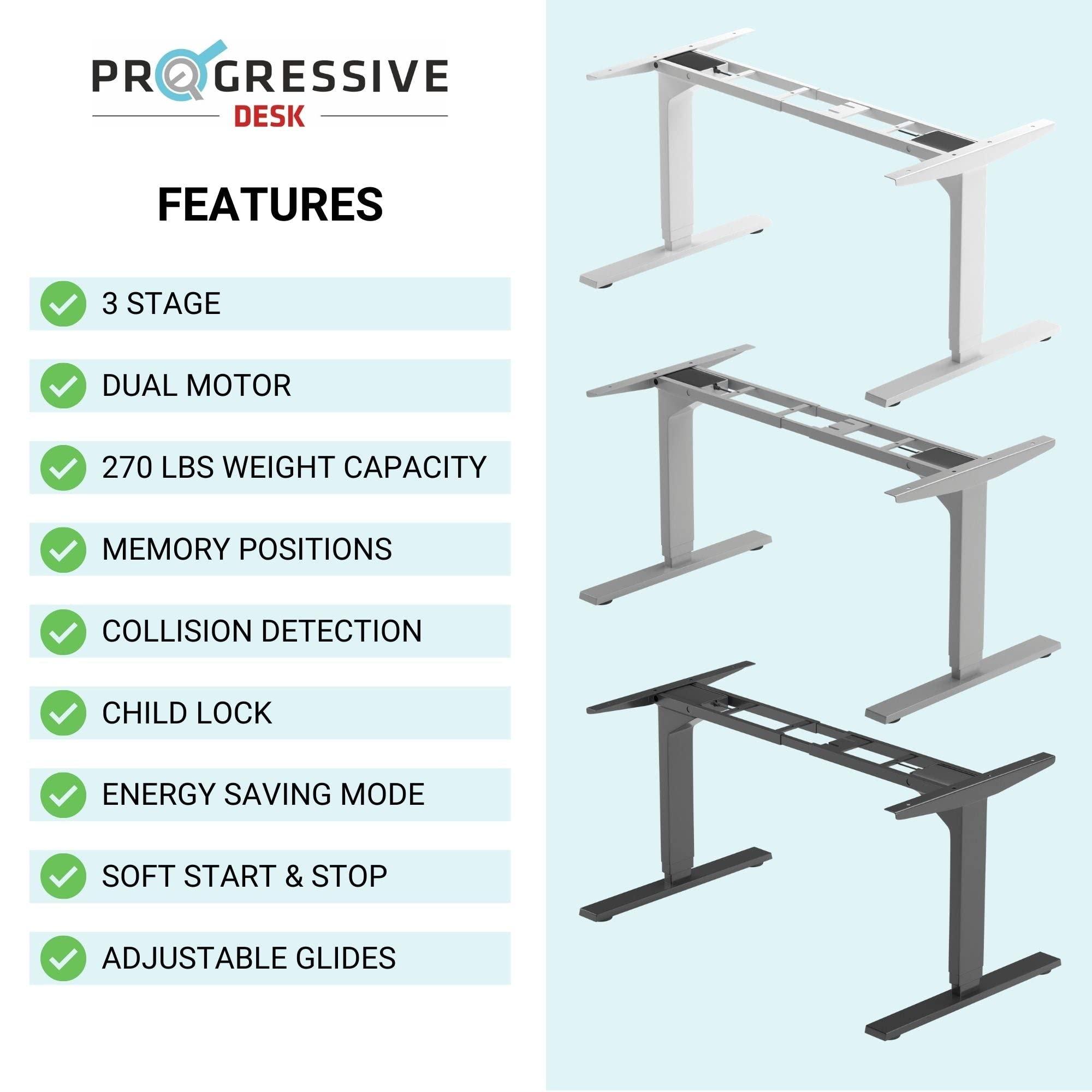 Progressive Desk Progressive Desk Stand Up Height Adjustable Electric Standing Desk - 48" x 30" with Dual Motor, 3 Stages Table with Magnetic Snake - Roasted Walnut, Black Frame
