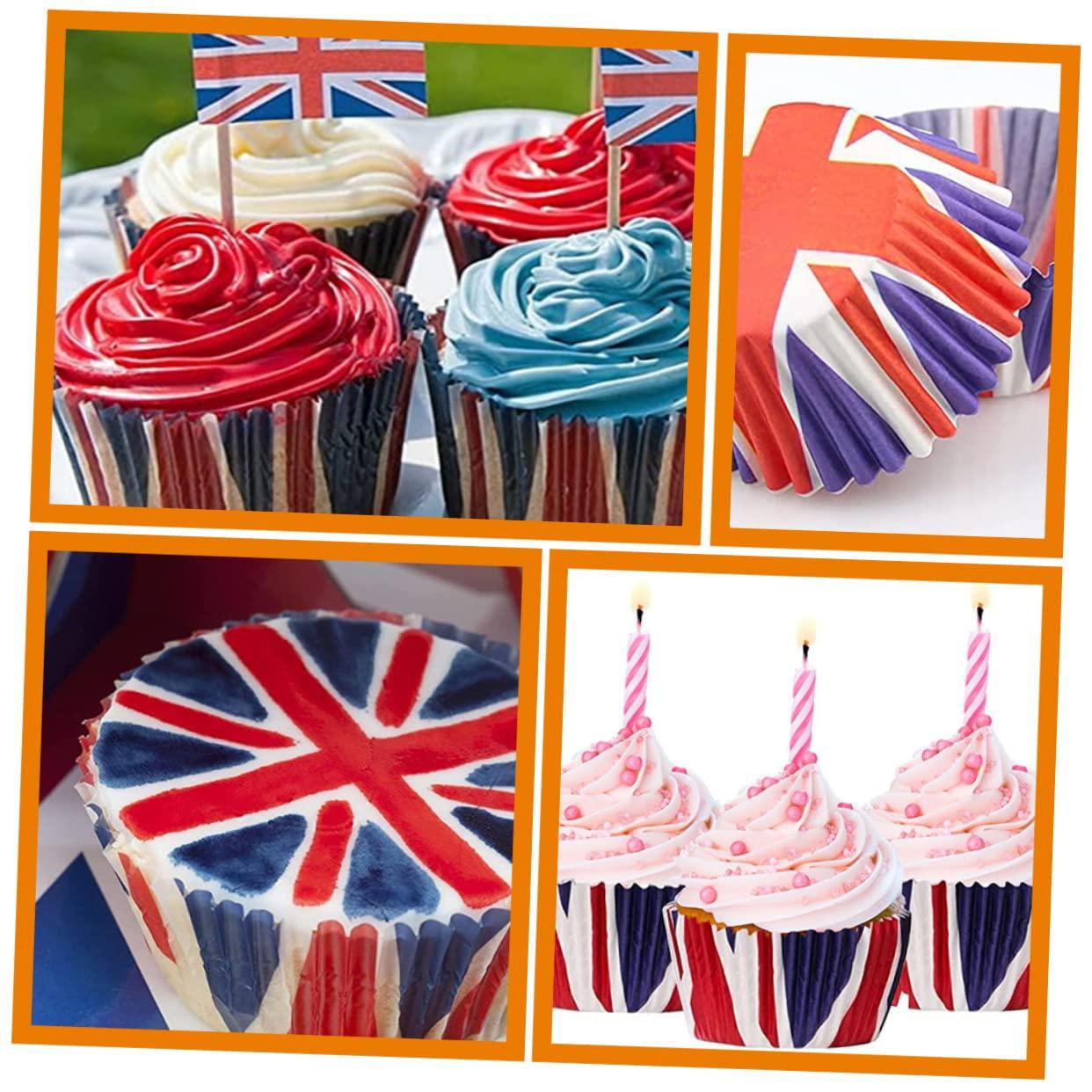 CATIEBYE CATIEBYE Heatproof 200pcs Union Jack Cake Cups British Flag Baking Muffin Cases Paper Liners for Baking Snacking