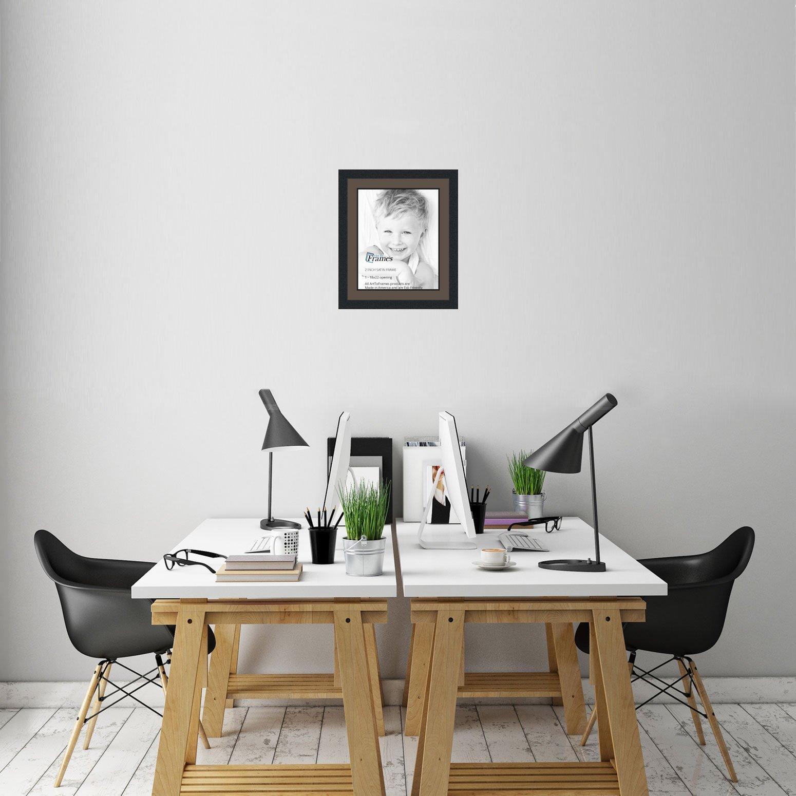 ArtToFrames 18x22 / 18 x 22 Picture Frame Satin Black .. 2'' wide with a 2'' double mat