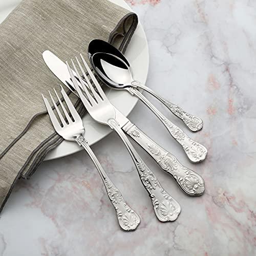 Wallace Wallace Queen 65-Piece 18/10 Stainless Steel Flatware Set, Silver, Service for 12 -