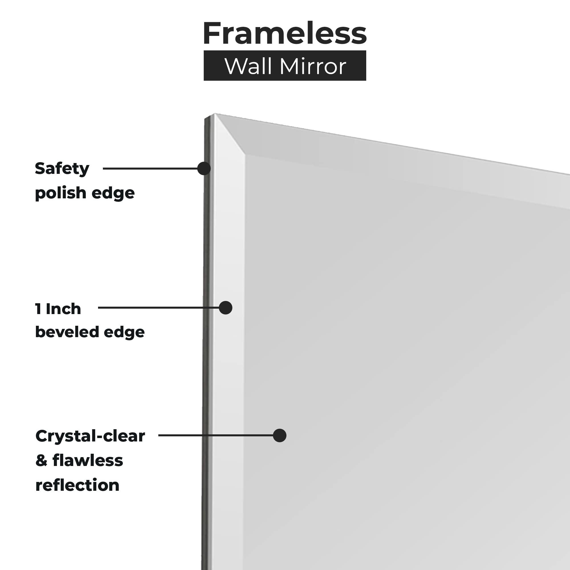 Fab Glass and Mirror Fab Glass and Mirror 1" Bevel Edge Frameless Wall-Mounted Mirrors for Bedroom, Bathroom, Living Room, Vanity, Entryways, 24" x 36", Clear