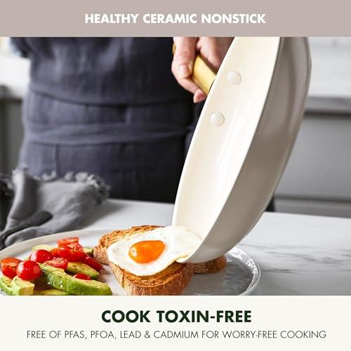 GreenPan GreenPan Reserve 10 Piece Cookware Set, Non-Toxic PFAS-Free Hard Anodized Healthy Ceramic Nonstick, Stainless Steel Gold Handle, Glass Lids, Dishwasher Safe, Oven & Broiler Safe, Taupe Brown