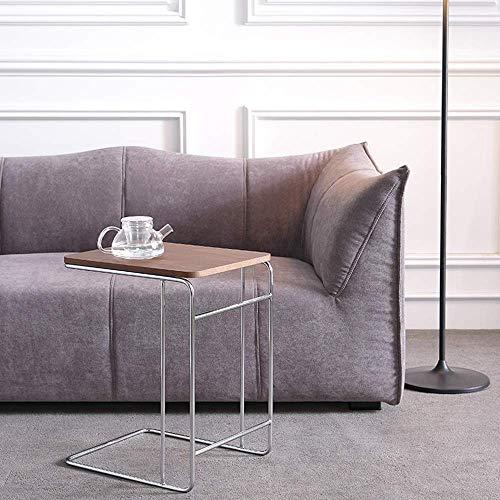 WDFYJ WDFYJ Side Table Solid Wood Desktop + Wrought Iron Table Frame Sofa Living Room Bedroom Snack Table 2 Colors(Black)