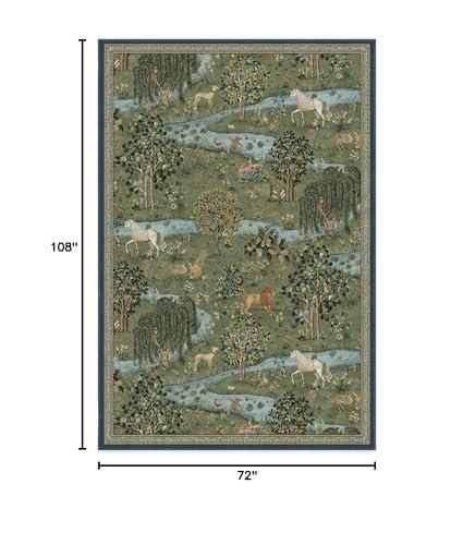 RUGGABLE RUGGABLE x Morris & Co Washable 6x9 Area Rug, Owl & Willow Green, Premium Rugs for Living Room, Bedroom, Kitchen, Office, Classroom with Gripper Non Slip Pad