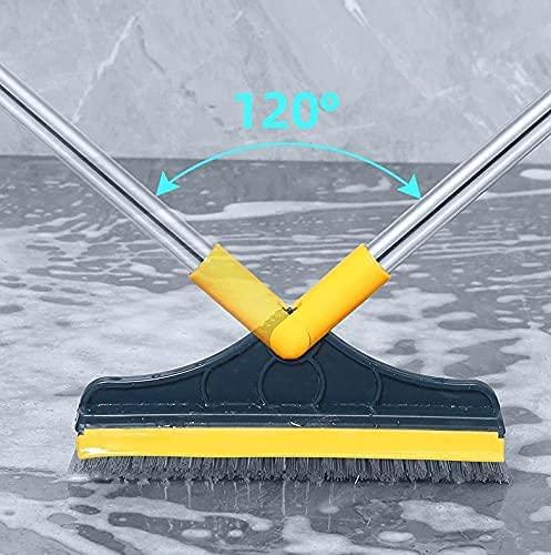 Beallio Beallio 2 in 1 Floor Brush Scrub Brush, Adjustable V-Shaped Cleaning with Long Handle, Bathroom Kitchen Crevice Squeegee, 120Degree Rotating Removable Head. (White)