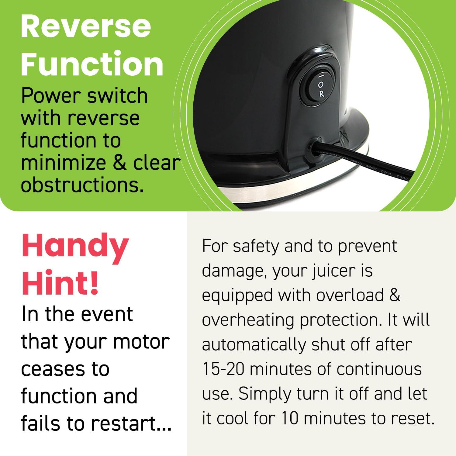 Elite Gourmet Elite Gourmet EJX017 Whole Fruit 3 Feeding Chute, Dynamic Masticating Slow Juicer, High Yield Cold Press Juice Extractor, Nutrient and Vitamin Dense, Easy to Clean, 27 oz Juice Cup, Black