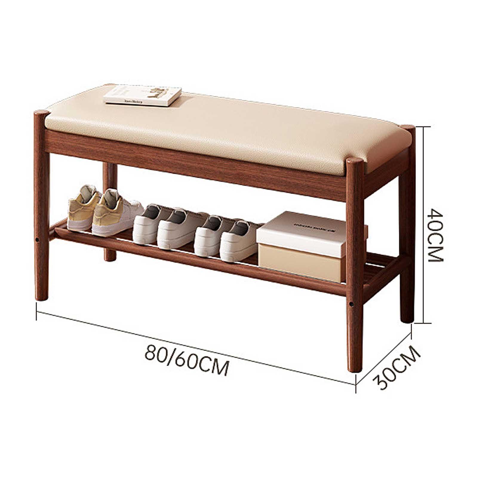 HomeLoft Basics Wooden Shoe Bench, 2-Tier Shoe Rack Shelf Organiser with Padded Cushion Seat, Entryway, Hallway Living Room Accent Furniture