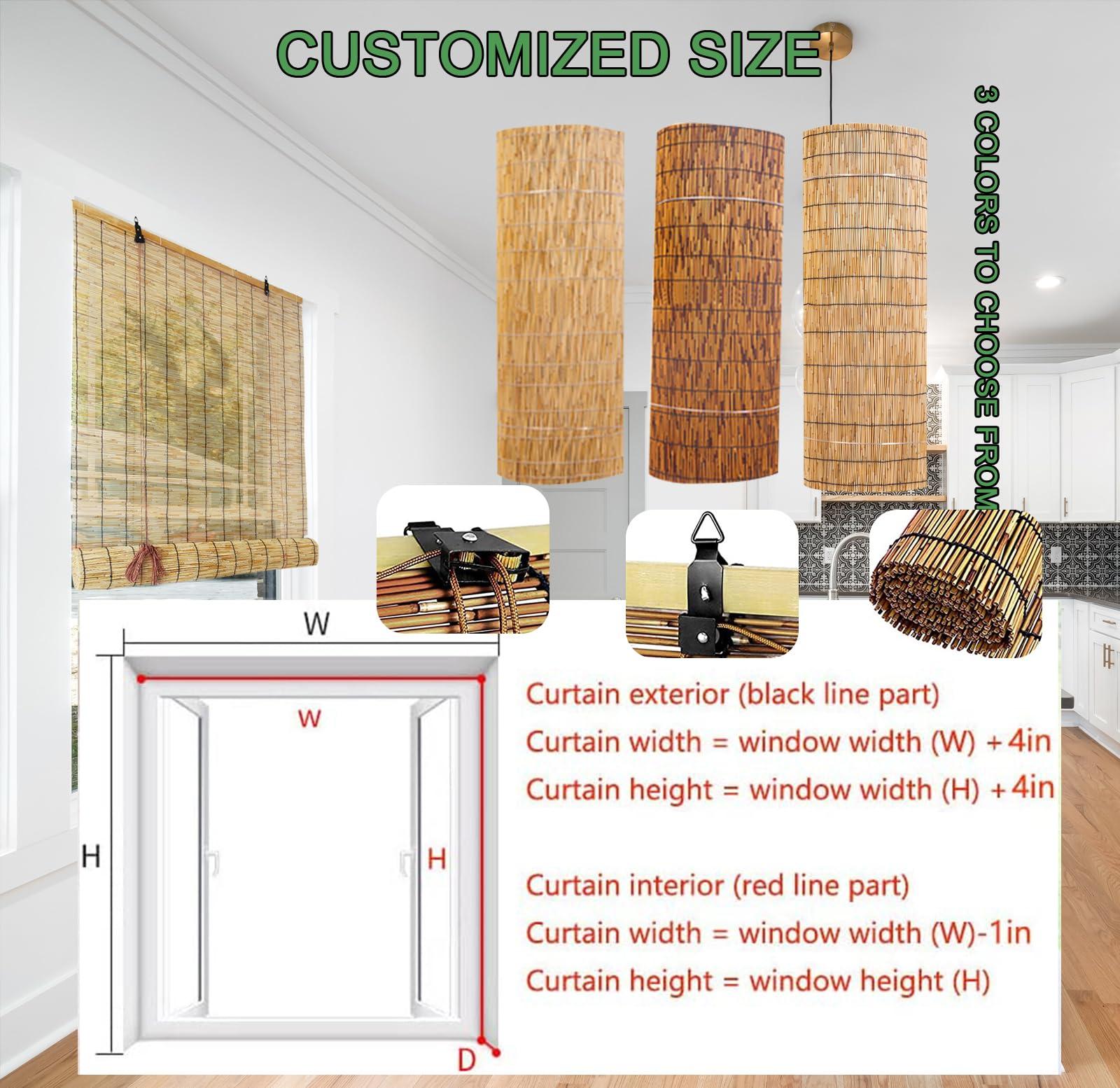 WAYRGN Outdoor Bamboo Shades for Patio Bamboo Roll up Blinds Curtains for Windows Waterproof, Porch Bamboo Rolling Curtains Breathable Corded Roller Shades