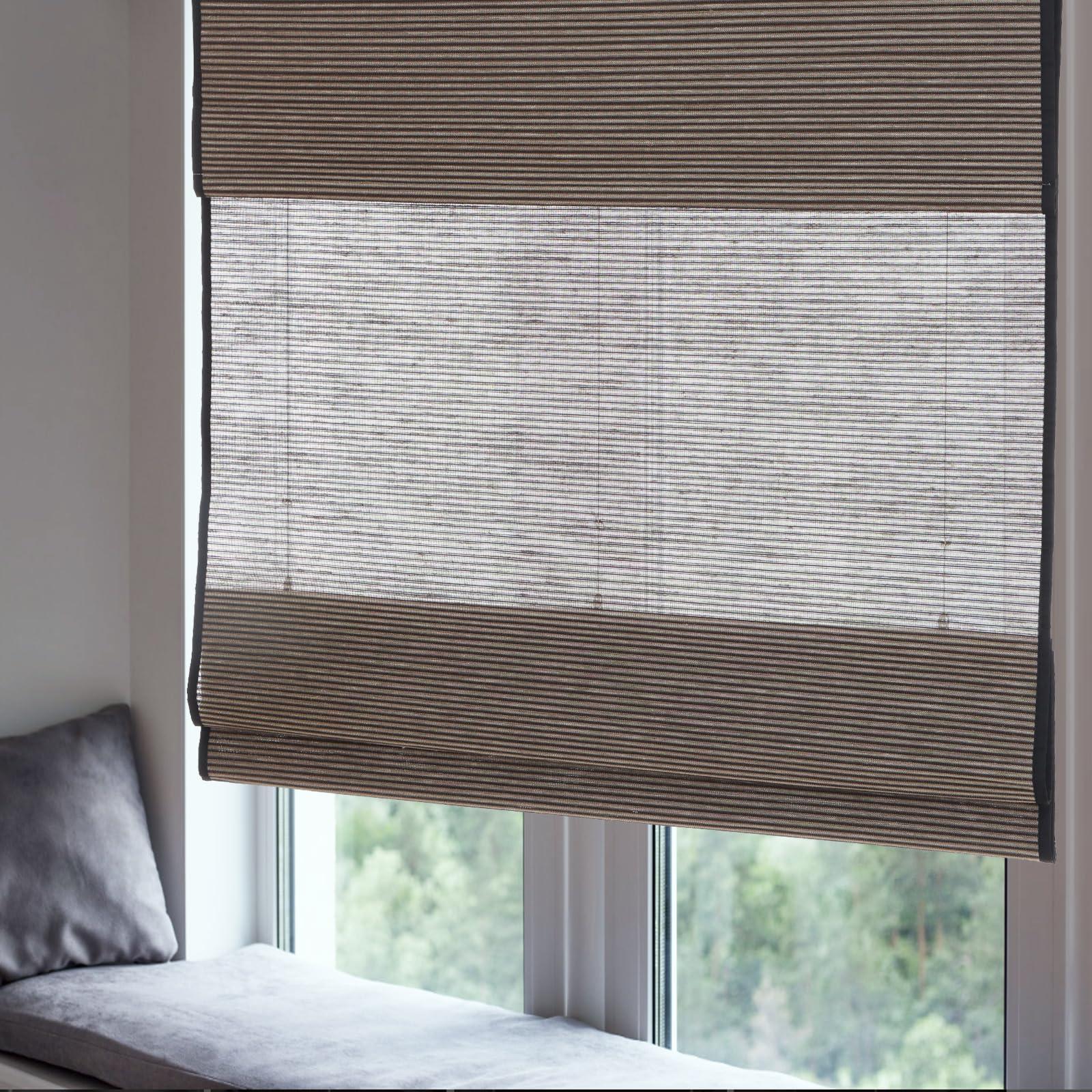 Artdix Artdix Bamboo Roman Shades, Jute Dark Brown Cordless Custom Blackout Woven Wood Shades, Edge Binding Bamboo Window Shades for Indoor Windows