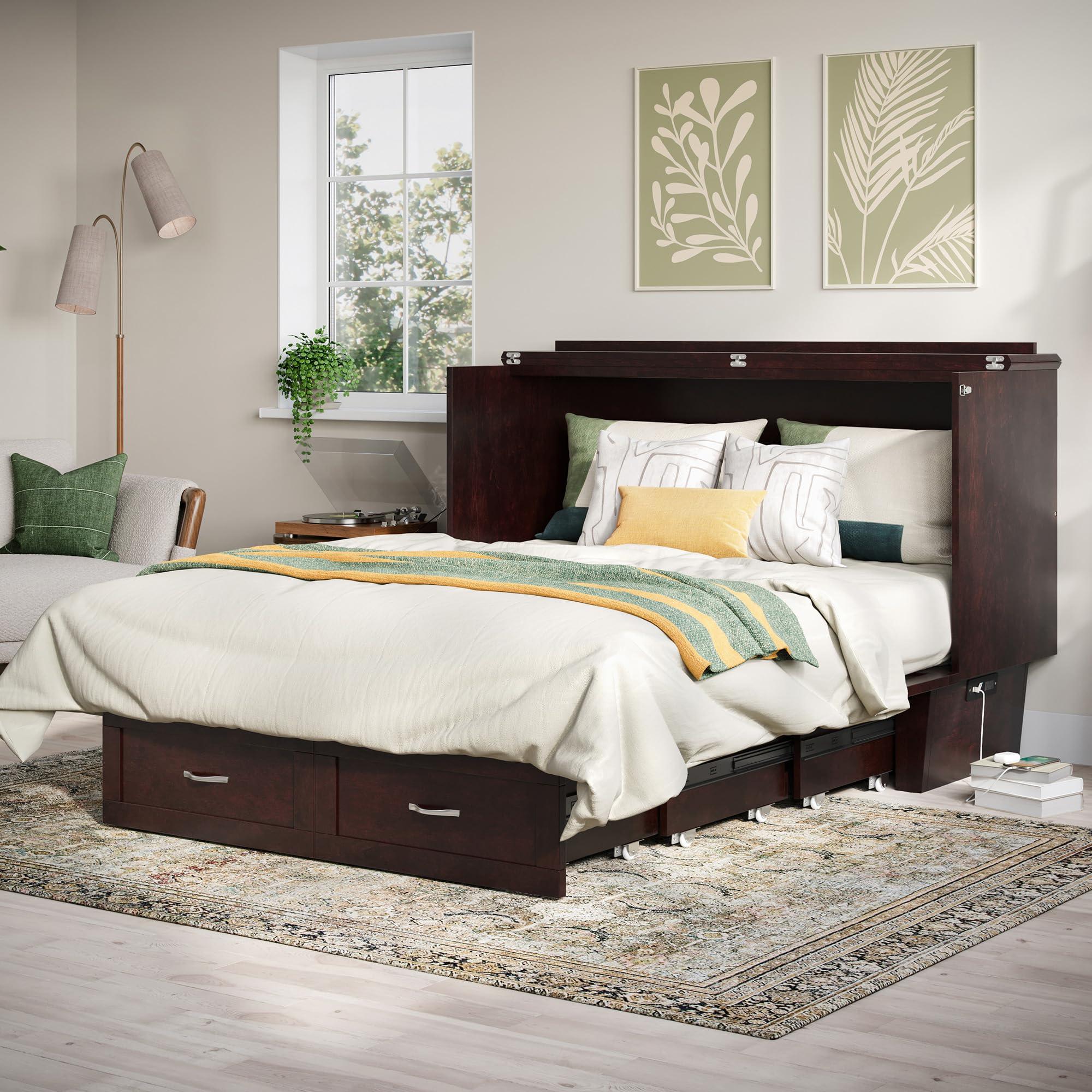 AFI AFI, Chelsea Mid-Century Modern Queen Solid Wood Murphy Bed Chest with Mattress in Espresso