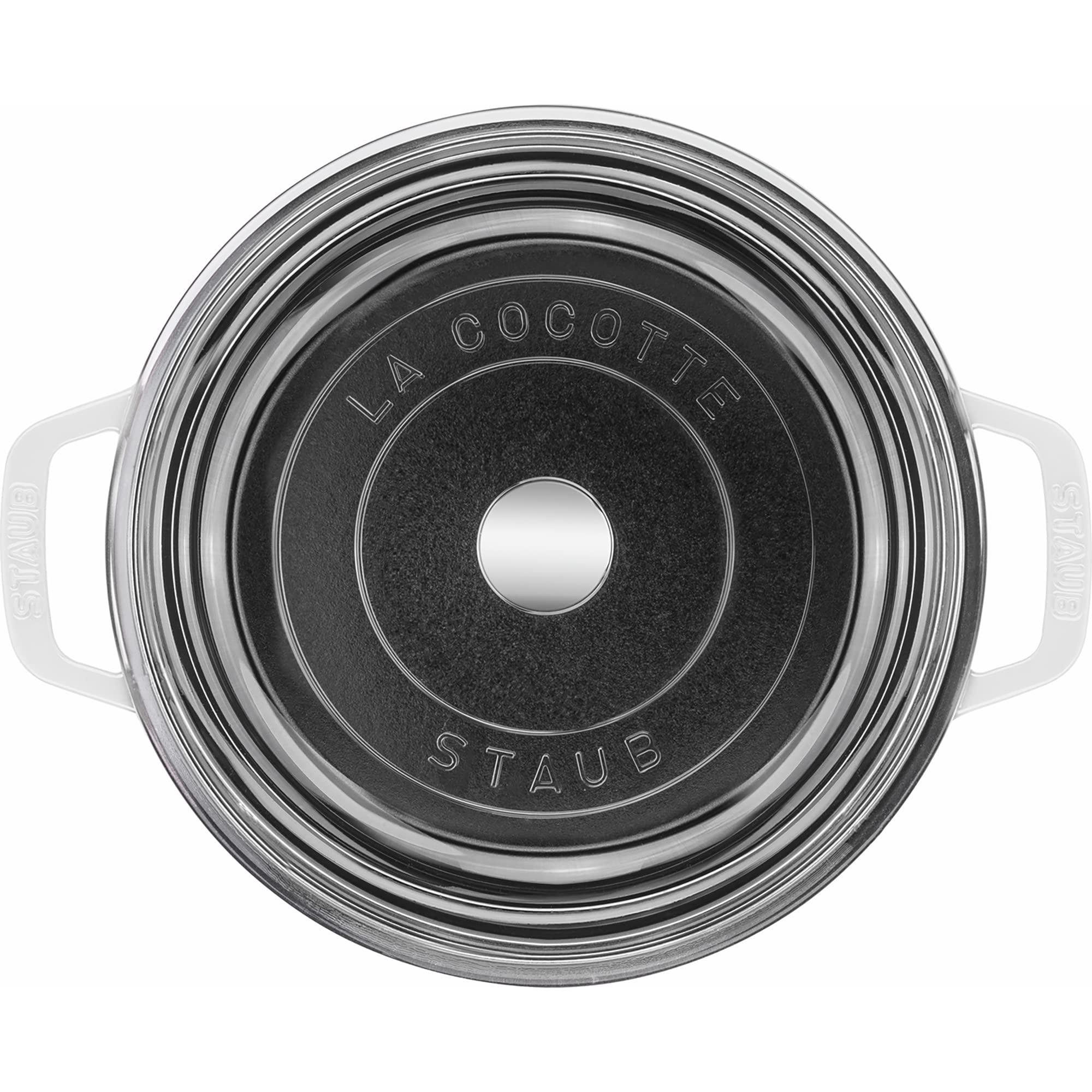 STAUB STAUB Cast Iron Dutch Oven 4-qt Round Cocotte with Glass Lid, Made in France, Serves 3-4, White