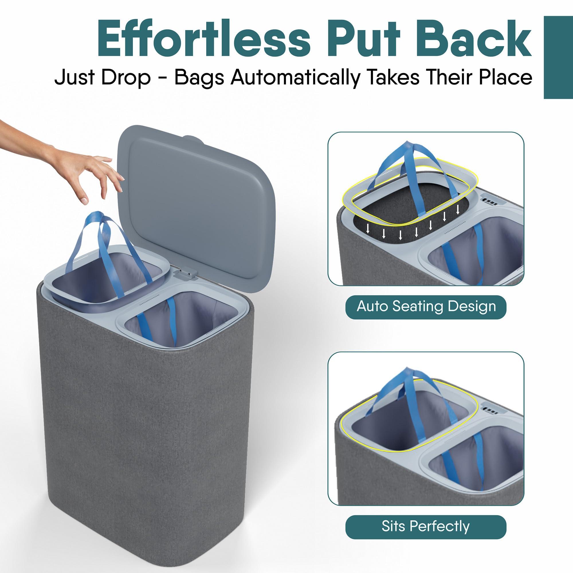 XABITAT XABITAT Dual Section 90l Laundry Basket with Lid Tall divided Double Laundry Hamper with 2 Removable Washable Bags, Large Laundry Sorter for Easy Clothes Separation