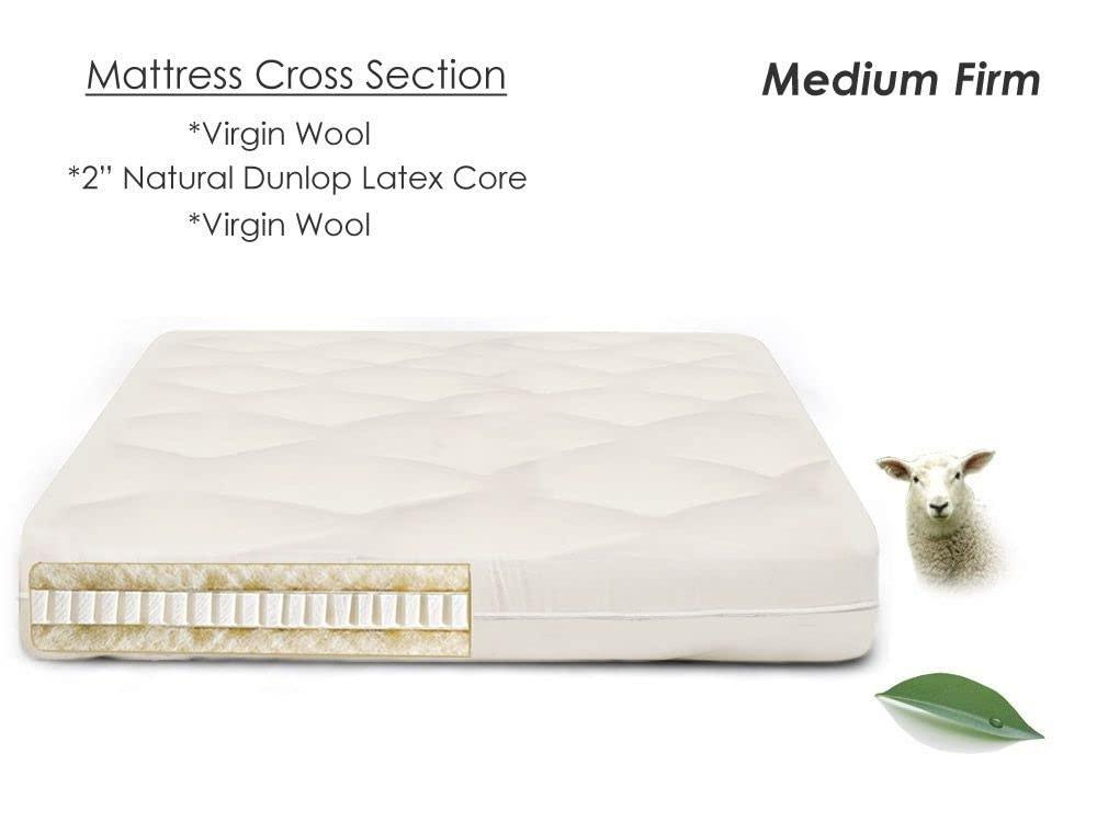 The Futon Shop The Futon Shop Ecopure Latex Mattress Full with Wool - Wool Futon Mattress with Org Cotton Case - Latex Futon Bed Mattress with A Medium Firm Mattress Feel - Natural Mattress for Healthy Sleep