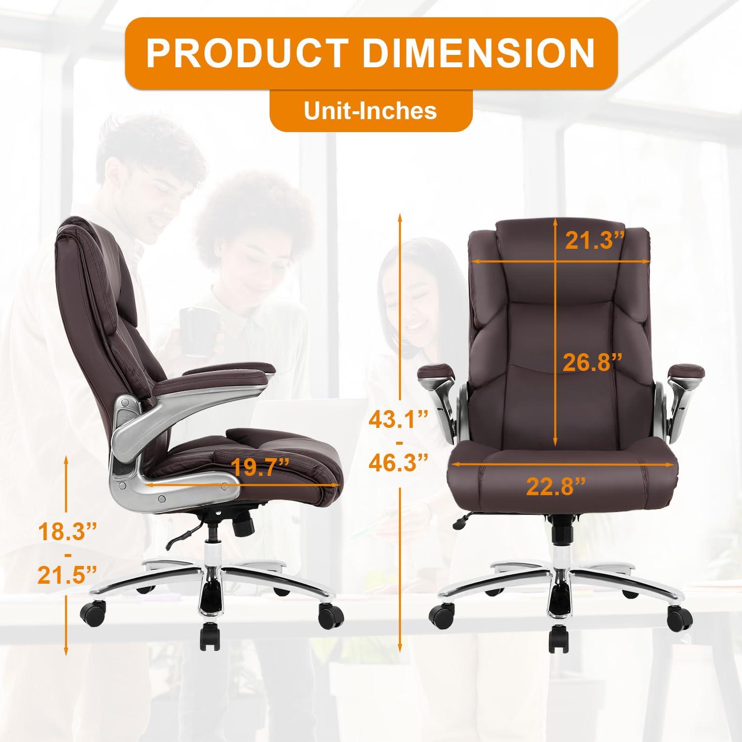 PayLessHere PayLessHere Big and Tall Office Chair 400lbs Adjustable Executive Leather Desk Chair with Armrest Computer Desk Chair Rolling Swivel Computer Pu Leather Chair for Heavy People (Brown)