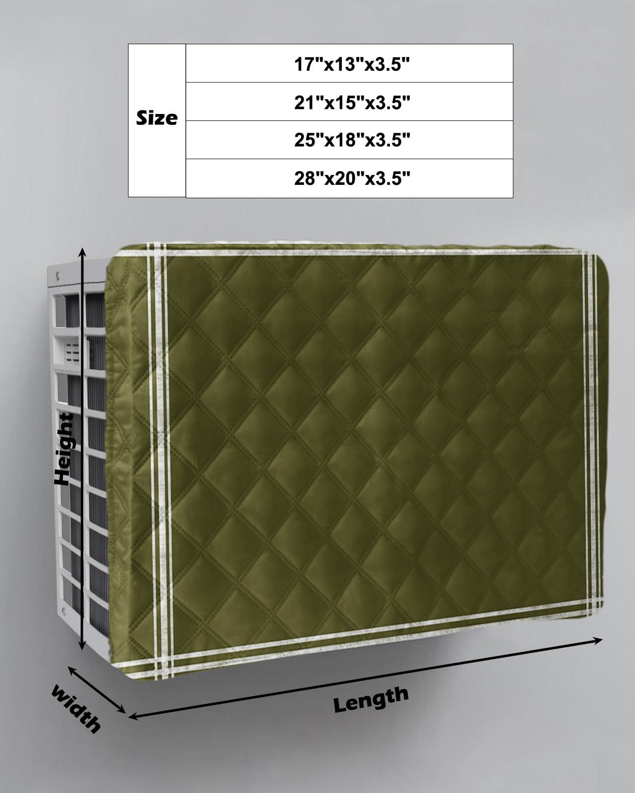 QueenKer QueenKer Indoor Air Conditioner Cover, Solid Color Dark Olive Green Waterproof Indoor AC Cover Inside Window AC Cover with Free Elastic Straps for Window Units, 21 X 15 X 3.5 Inch
