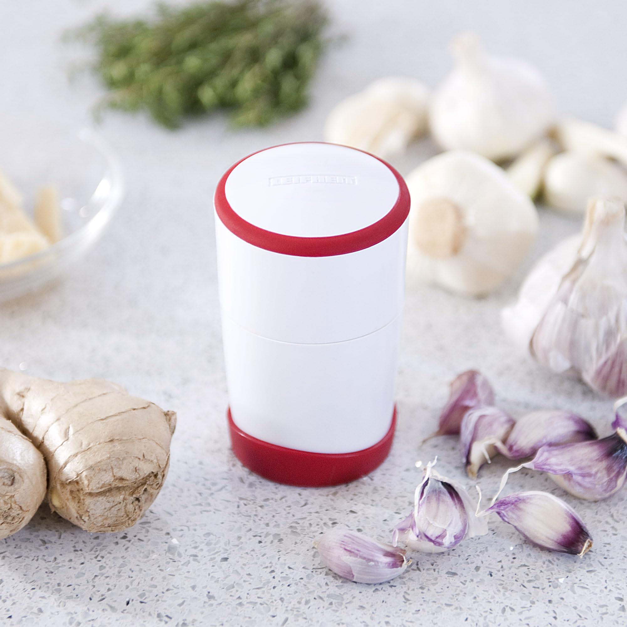 Leifheit Leifheit Gourmet Garlic Slicer, Sturdy Stainless Steel with ABS Plastic, German Craftsmanship, Twist-to-Cut, Dishwasher Safe, White and Red