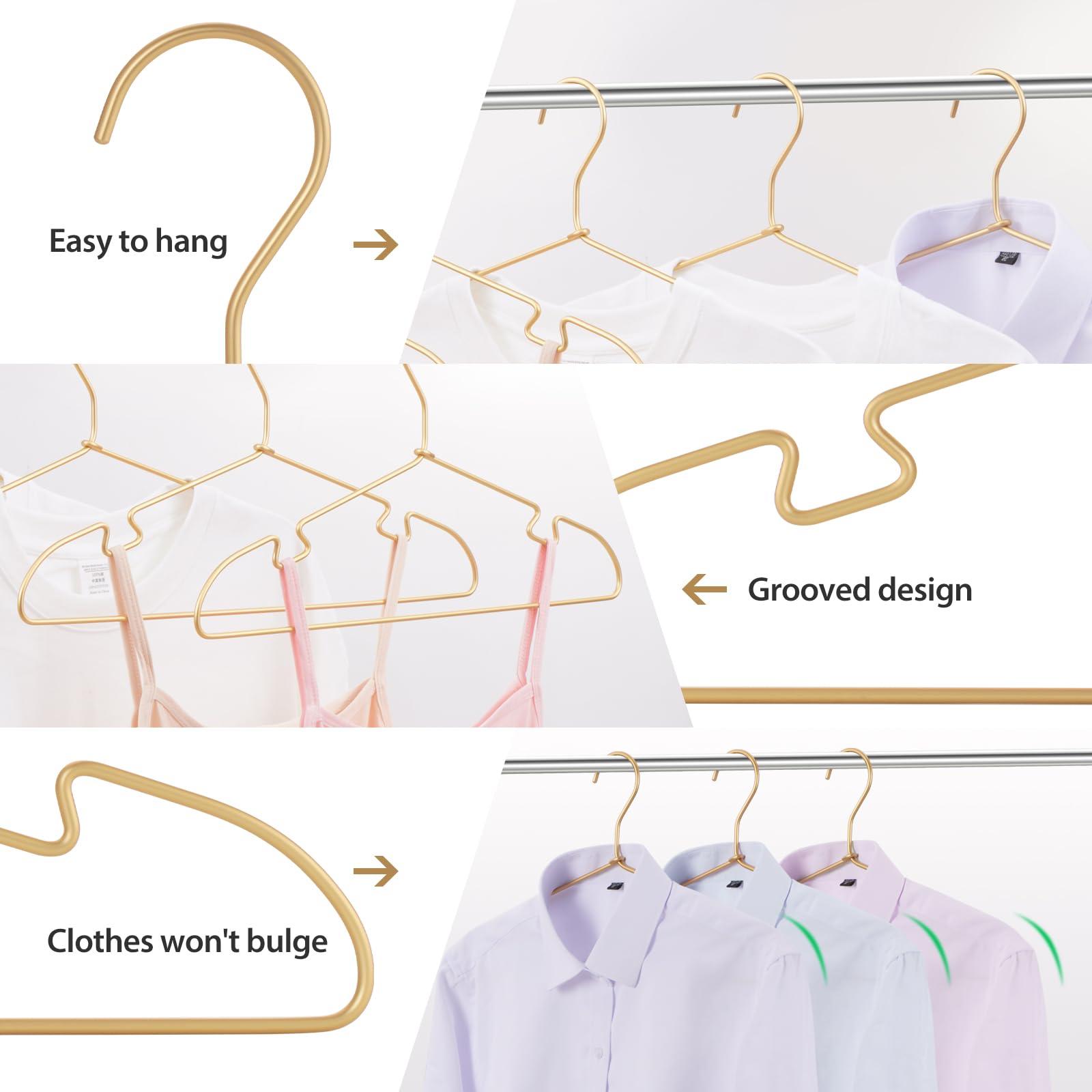 VWV Gold Aluminum Clothes Hangers, 30 Pack 16.5 Inch Metal Shirt Hangers, Lightweight and Sturdy Heavy Duty Hangers for Suit Jackets and Dress Wedding Dresses Etc