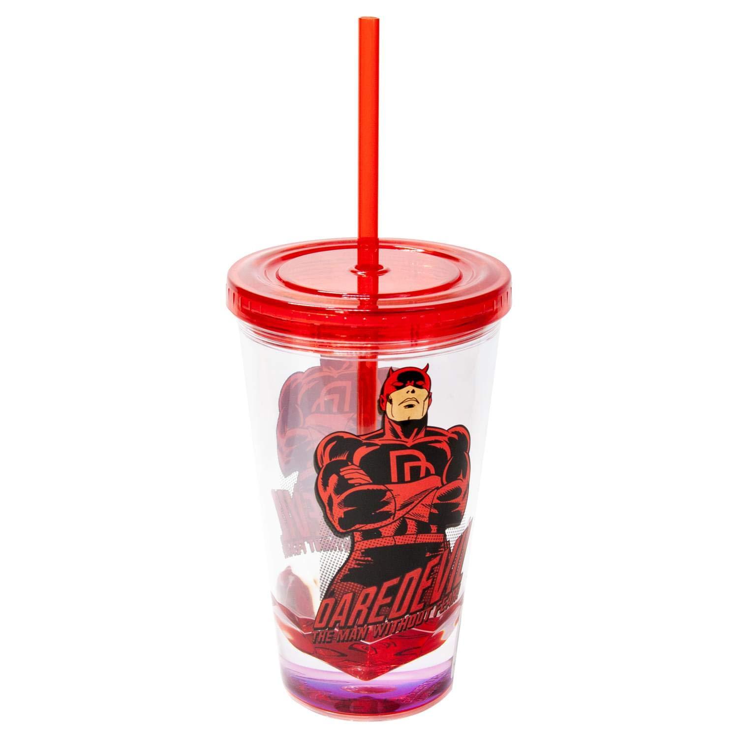 JUST FUNKY JUST FUNKY OFFICIAL Daredevil Reusable Tumbler With Straw | Feat. Dardevil\'s Hero Pose | Holds Up To 18-Ounces Of Your Favorite Beverage