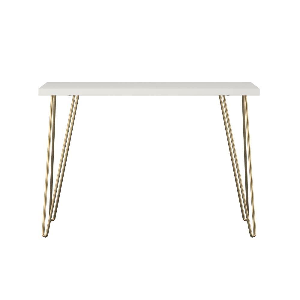 HNU White/Gold Small Computer Desk Size 29.2"h X 40"w X 19.5"d, Metal Hairpin-Style Legs, Modern Look, Rectangular Shape | All Season Stable and Durable, Eye-Catching Retro Style, Decorative, Aesthetic