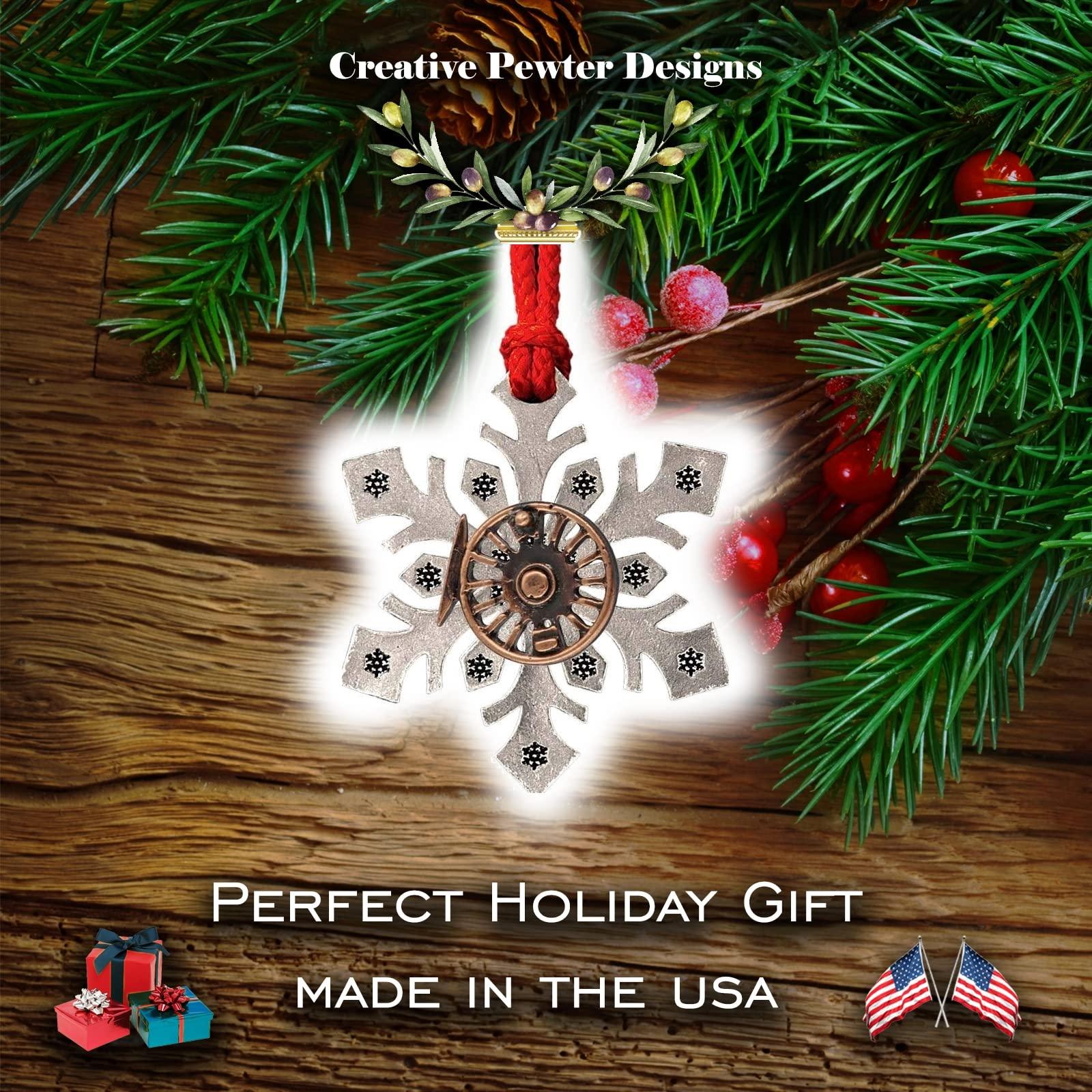 Creative Pewter Designs Fly Fishing Reel Snowflake Ornament, Pewter Snowflake, Copper Plated Reel, 2 1/4 Inches, 100% Handmade in the USA, Flyfishing, Fly Reel, Metal, Holiday Ornament, Christmas Gift,