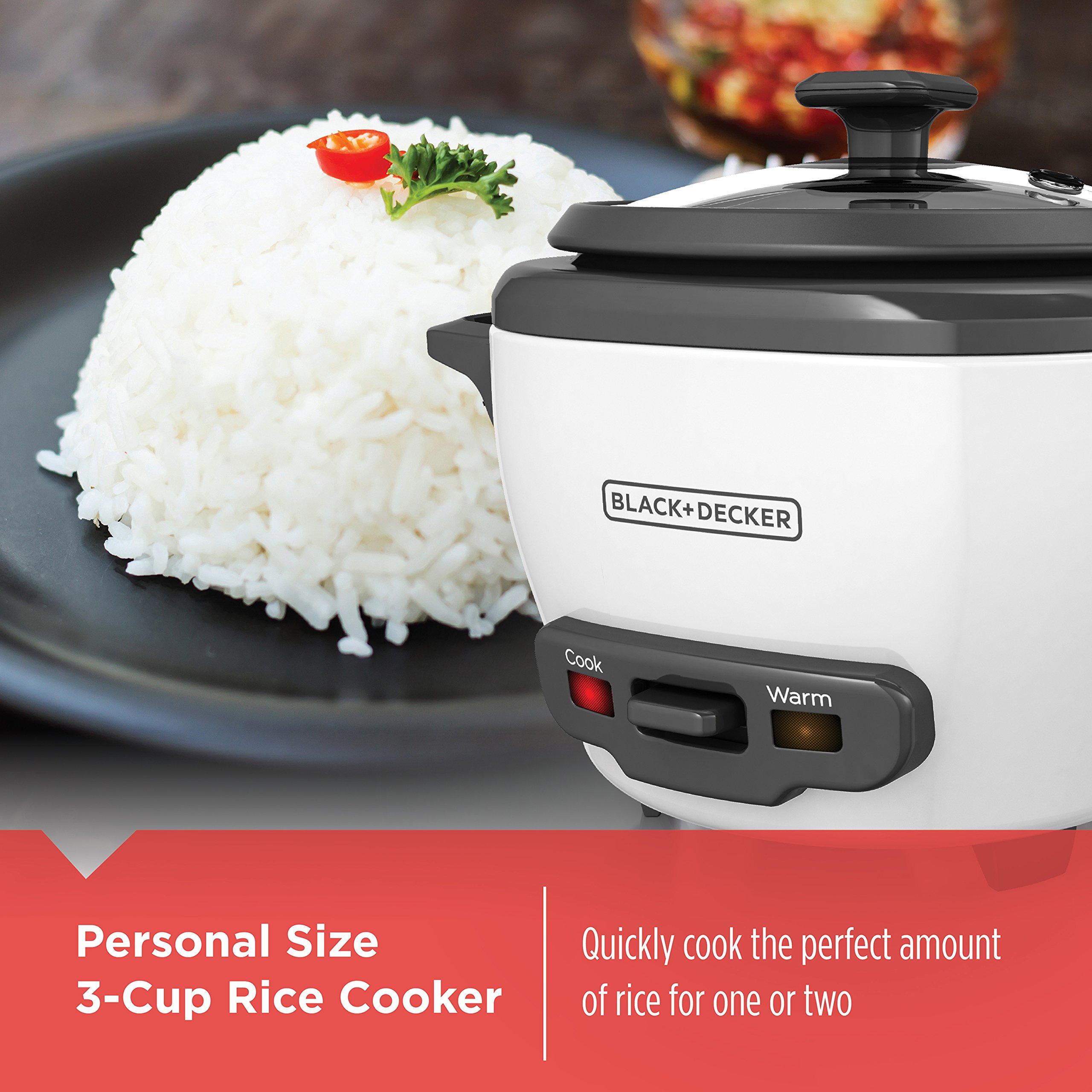 BLACK+DECKER BLACK+DECKER 3-Cup Rice Cooker, 1.5-cup Uncooked Rice, 3 Cups Cooked, Steaming Basket, Removable Non-Stick Bowl, One Touch